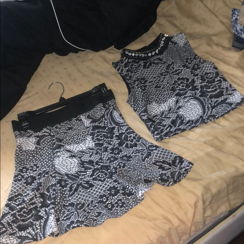 Black and white 2 piece set, top and skirt